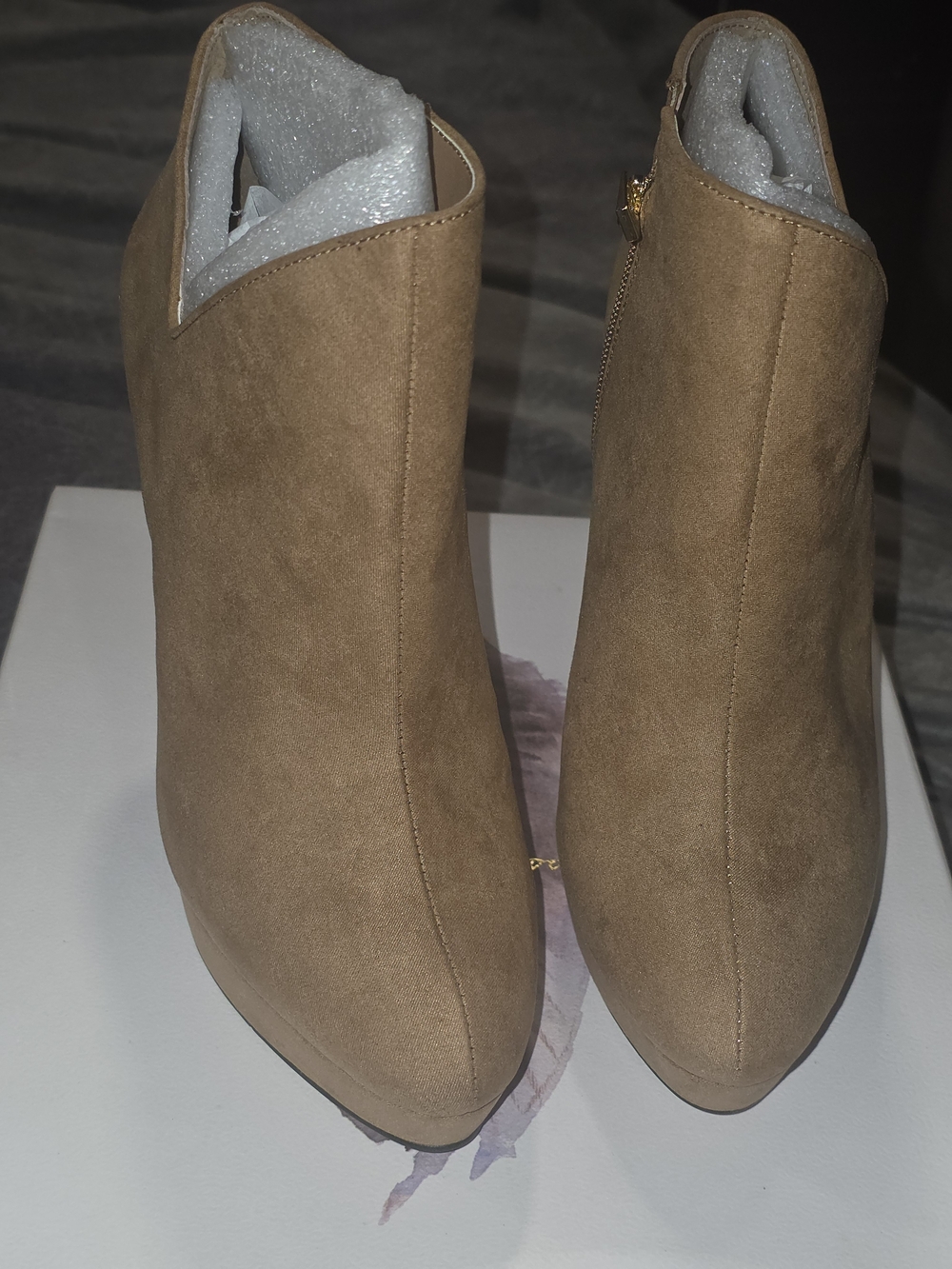 Jessica Simpson Taupe Suede Pointed-Toe Ankle Booties